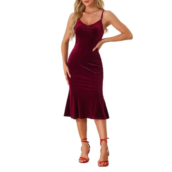 Allegra K NWT Medium Red Velvet Winter Party Dress - Picture 1 of 8